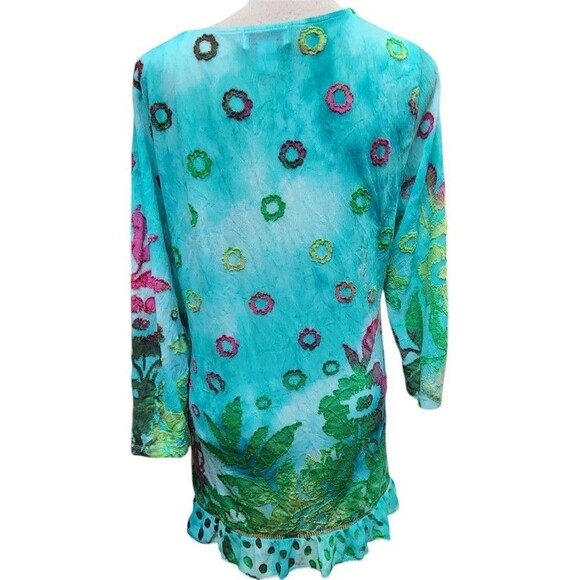 Kamana Blue Burn-out Top Size Large Boho Artsy - Picture 6 of 9